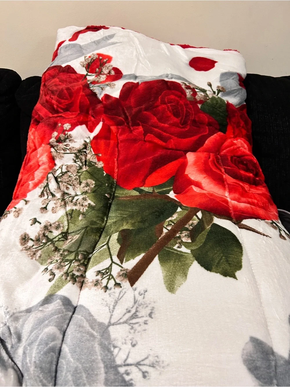 Flannel Borrego Blanket Set - Red Rose Print (6pcs)